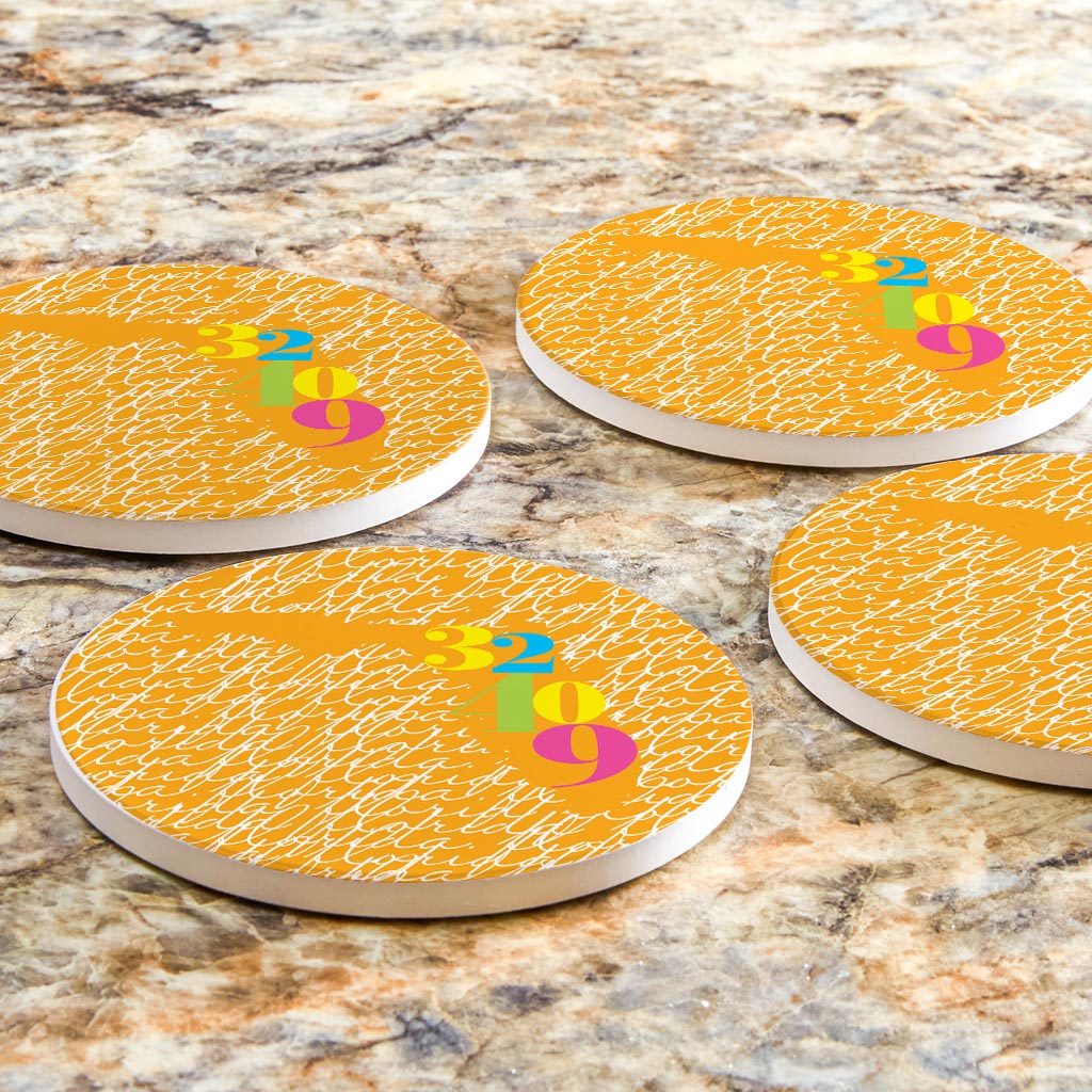 Bright Modern State Script Orange Florida Panama | Absorbent Coasters | Set of 4 | Min 2