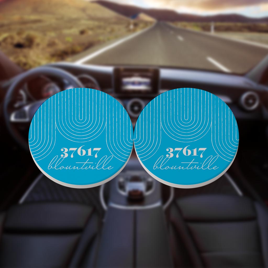 Bright Modern City Zip On Teal Tennessee Blountville | Absorbent Car Coasters | Set of 2 | Min 4