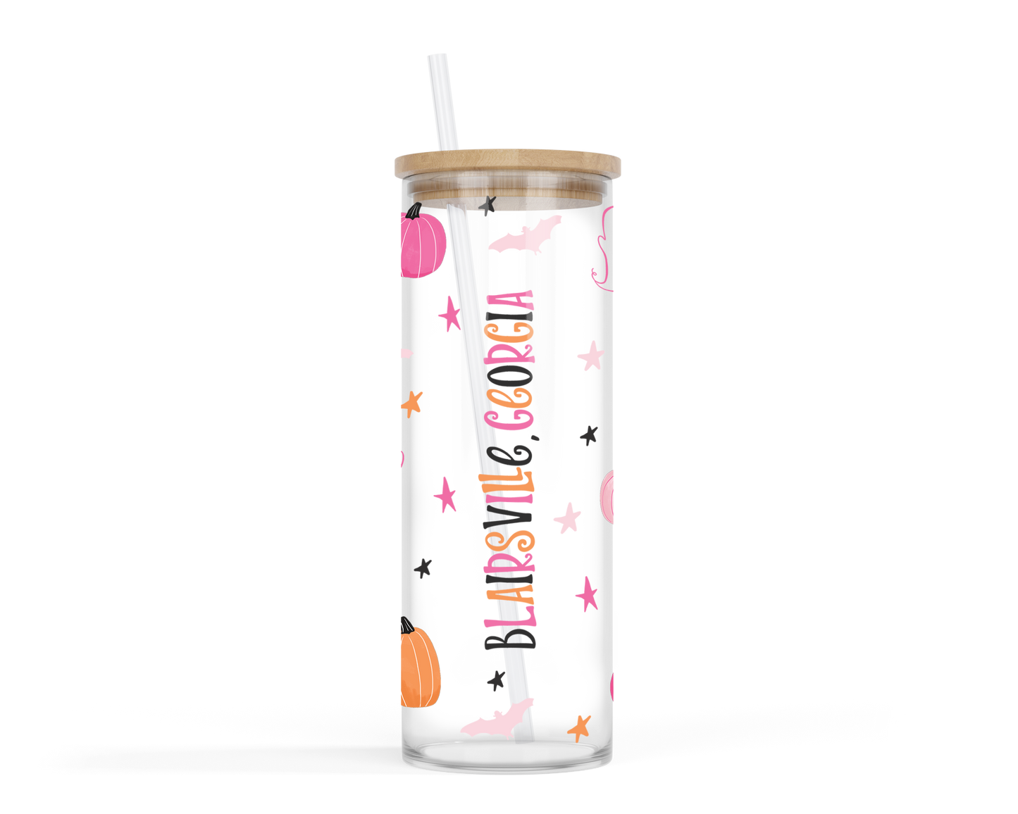 Happy Ghost, Glass Tumbler, Cold Brew Glass, Halloween Gift