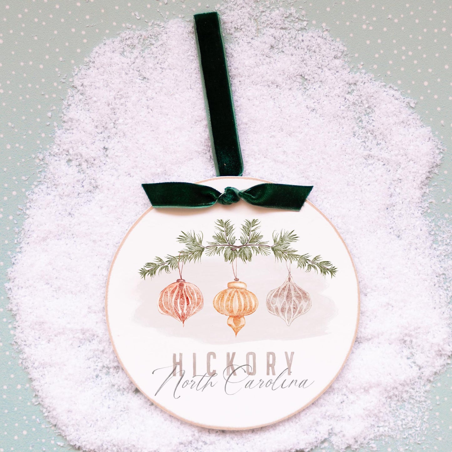 6" Round Ornament Green Ribbon-Ornaments Hickory North Carolina -0