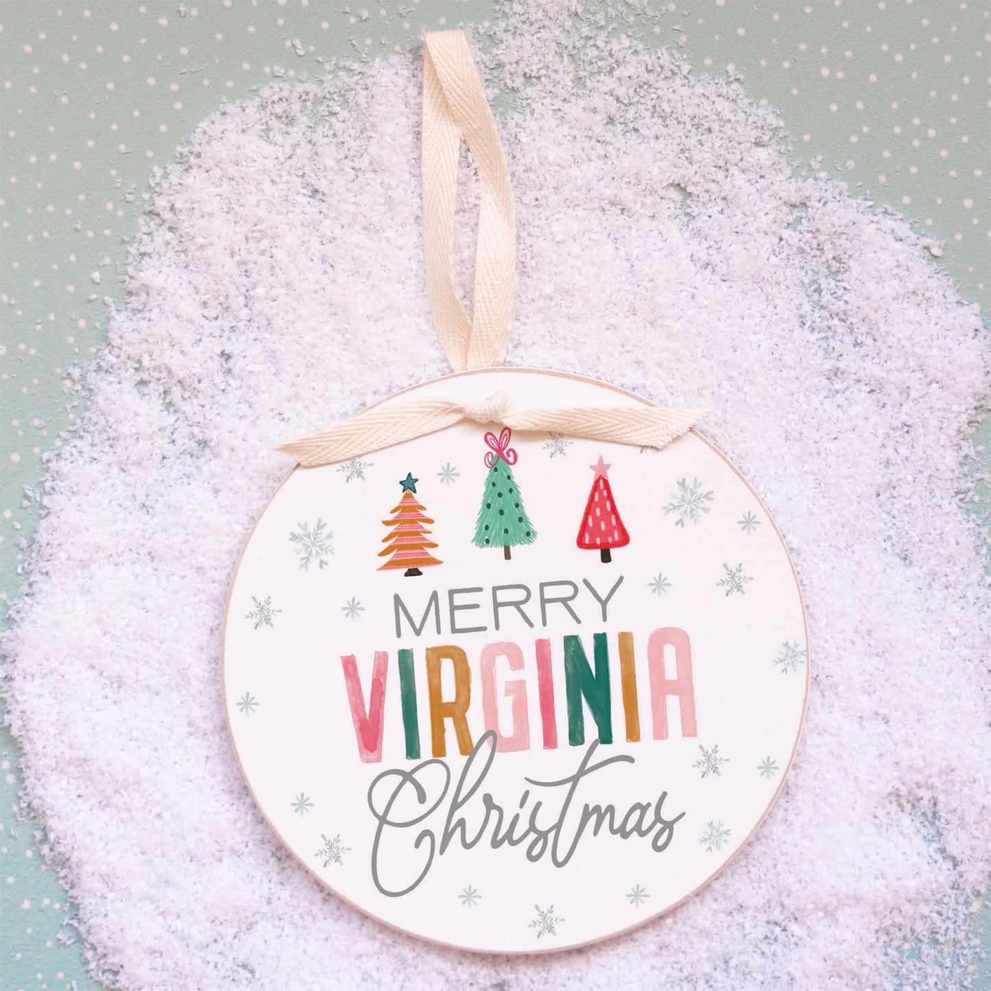 6" Round Ornament-Whimsy Wonderland Merry Virginia Christmas -2