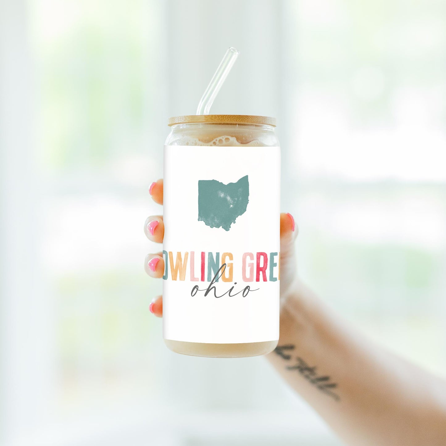 16oz Cold Brew Glass-Watercolor City Bowling Green Ohio -4