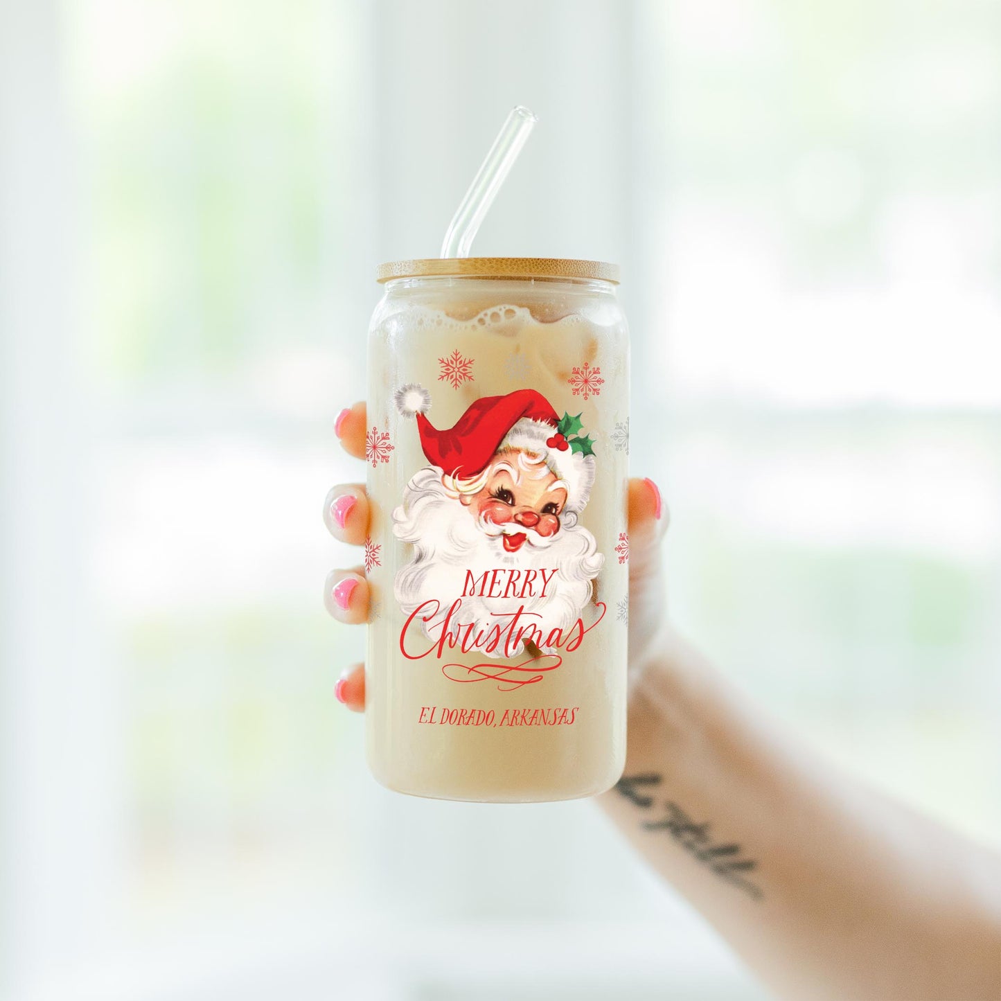 16oz Cold Brew Glass-Classic Santa El Dorado Arkansas -4