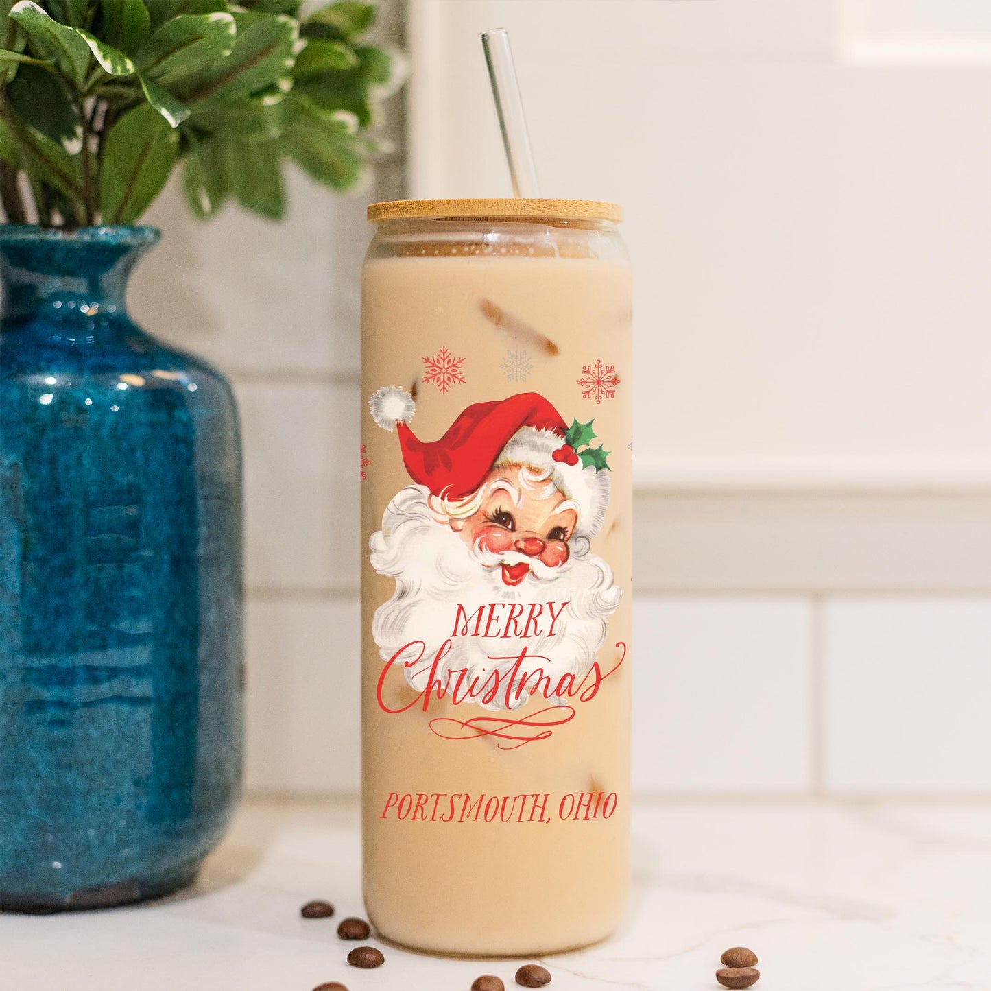 24oz Cold Brew Glass-Classic Santa Portsmouth Ohio -4