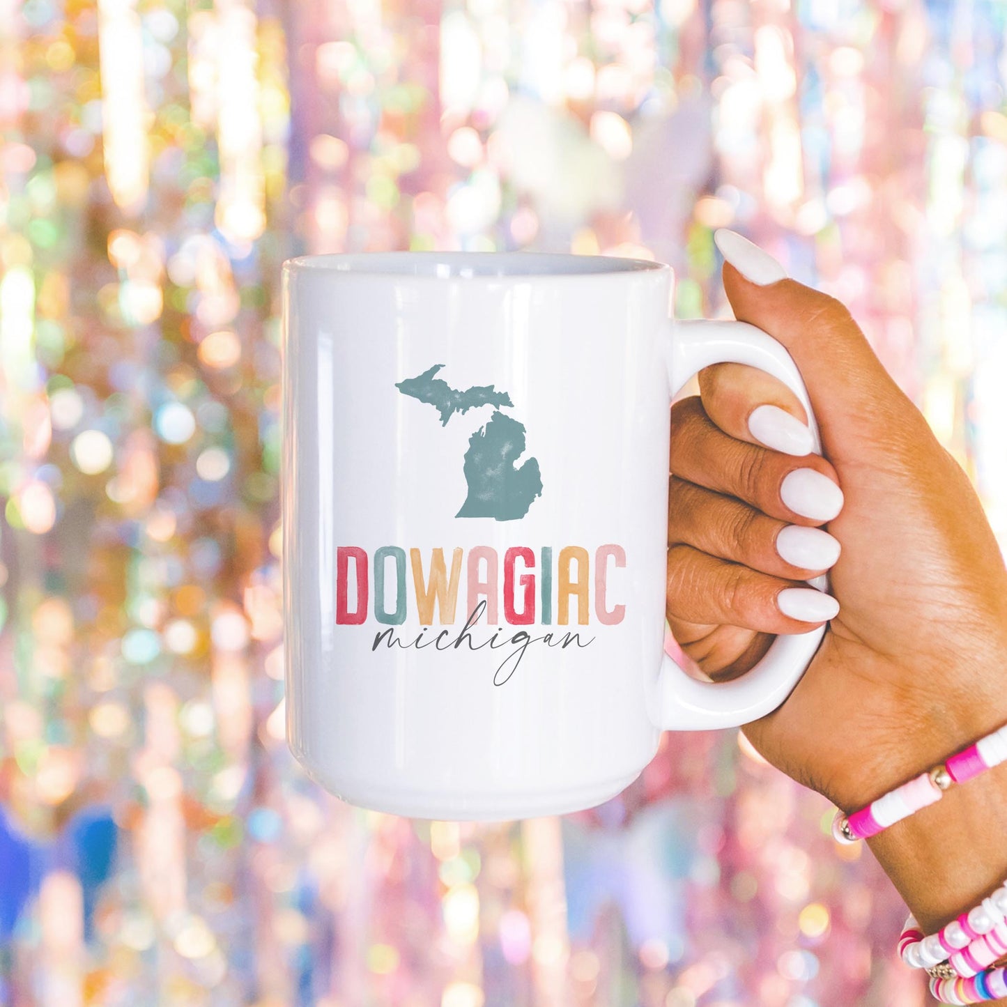 15oz Coffee Mug White-Watercolor City Dowagiac Michigan -4