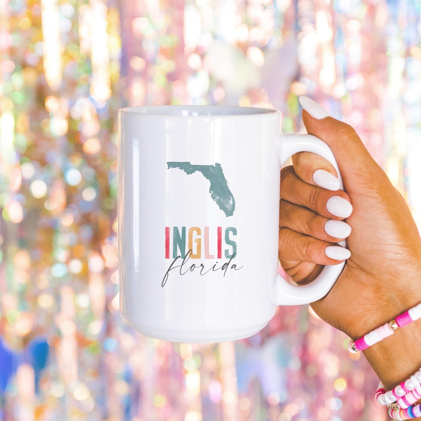15oz Coffee Mug White-Watercolor City Inglis Florida -4