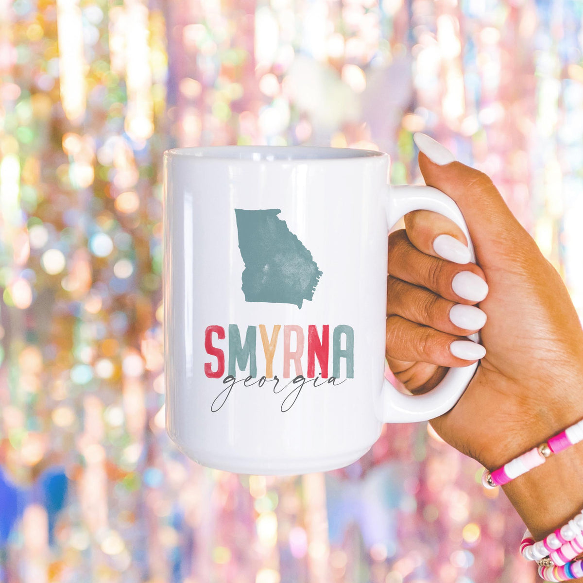 15oz Coffee Mug White-Watercolor City Smyrna Georgia -4