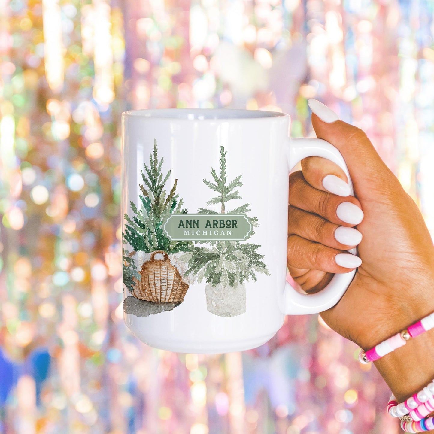 15oz Coffee Mug White-Love+Local Woodland -4