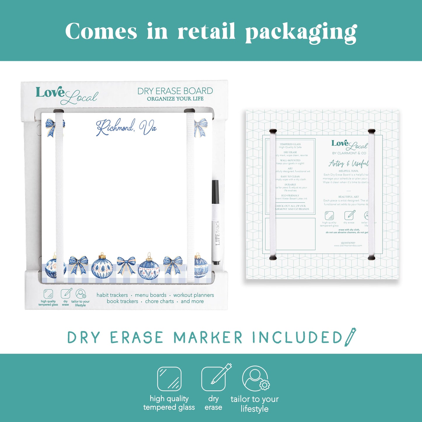 8x8 Glass Dry Erase-Love+Local Blue Noel - A Grand Millennial Christmas