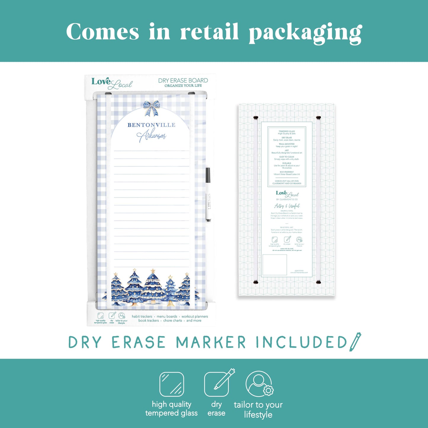 8x16 Glass Dry Erase-Love+Local Blue Noel - A Grand Millennial Christmas