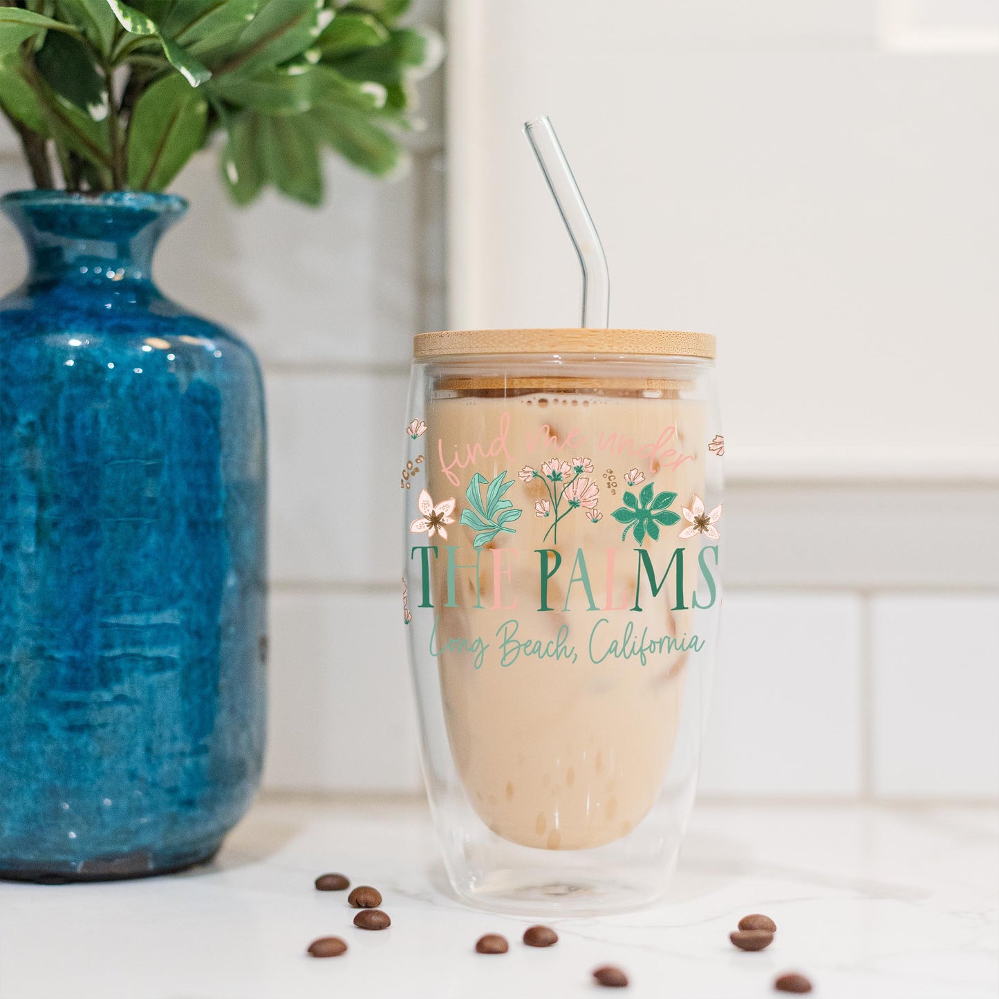 16oz Double Insulated Glass Tumbler-Love+Local Lush Tropics -4