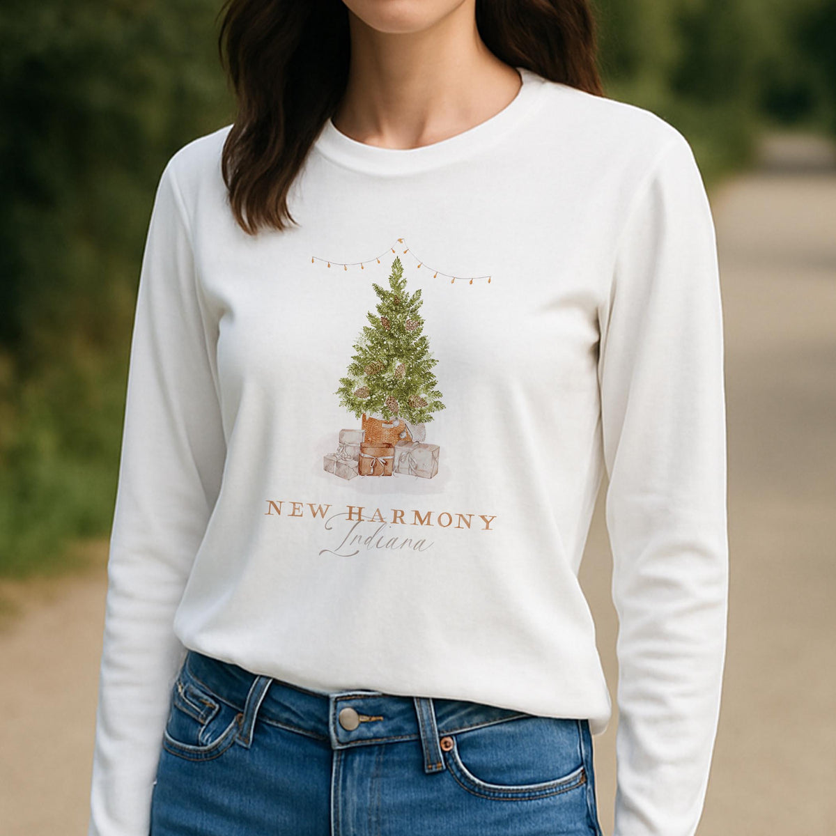 Long Sleeve T-Shirt White-Cottage Tree New Harmony Indiana -3