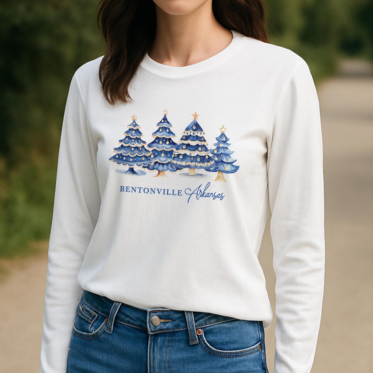 Long Sleeve T-Shirt White-Love+Local Blue Noel - A Grand Millennial Christmas