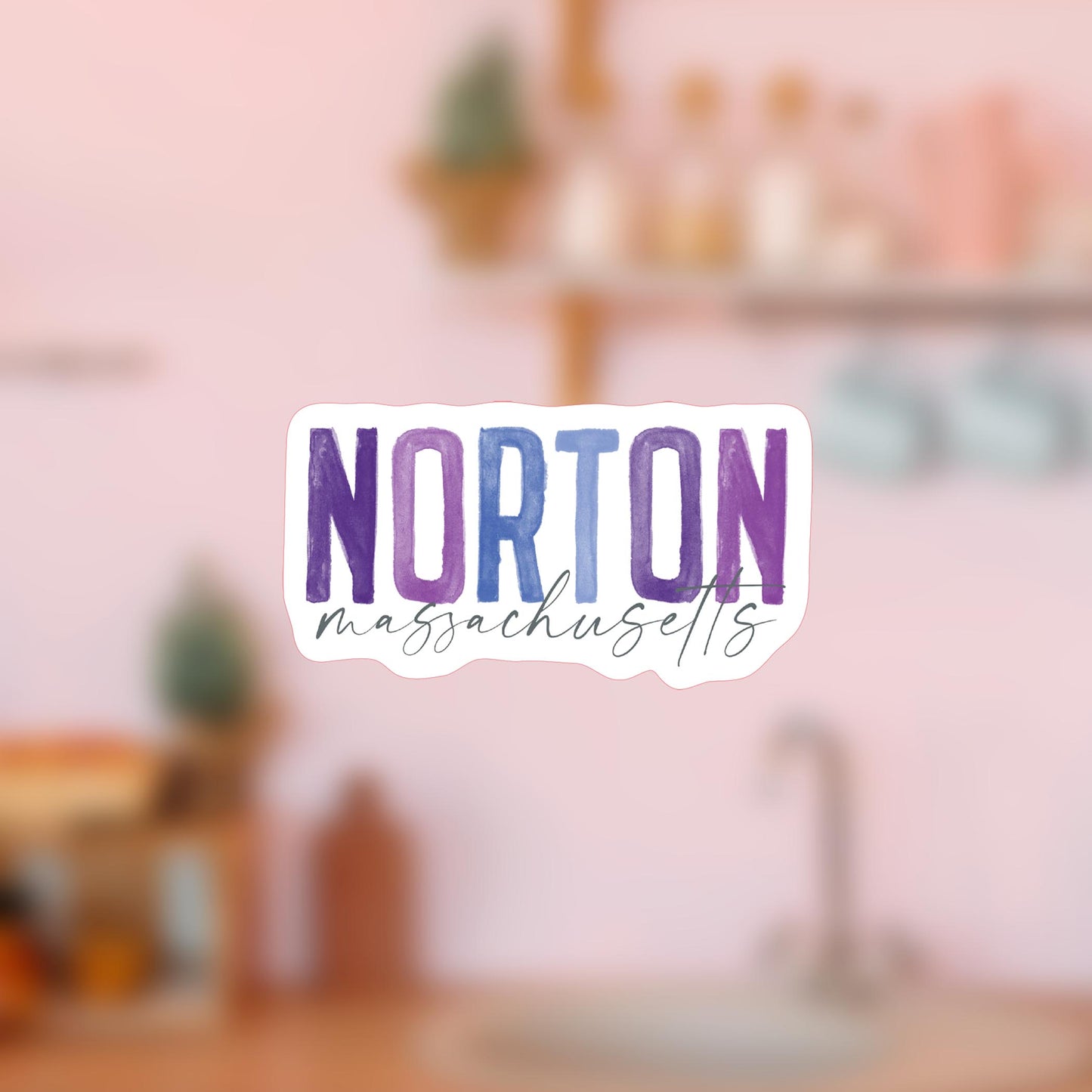 Vinyl Magnet-Watercolor City Purple Norton Massachusetts -4