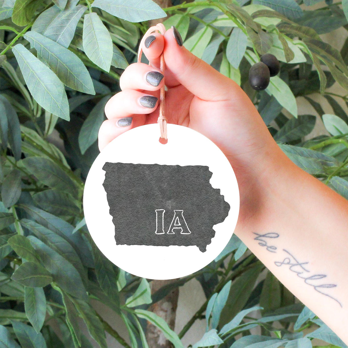 4" Round Ornament-Black Chalk State Iowa -4