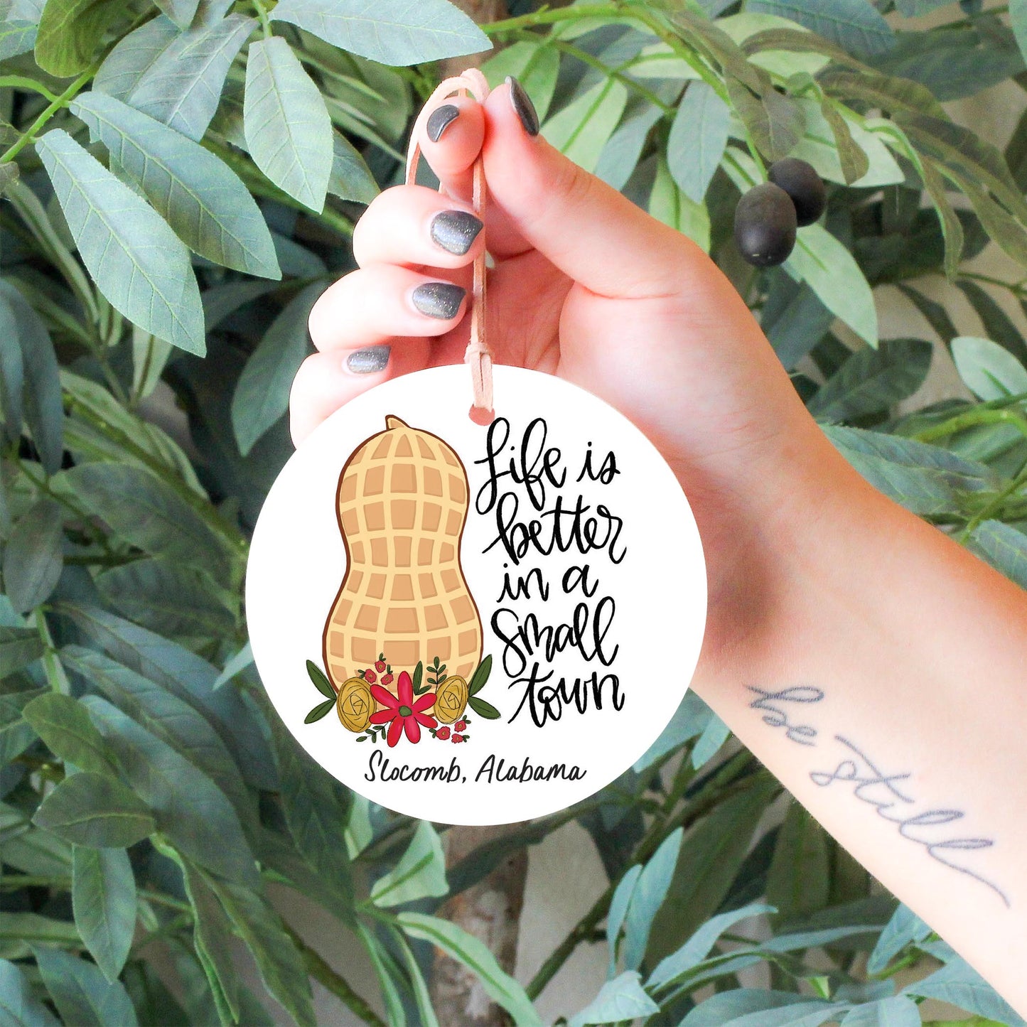 4" Round Ornament-Life is Better Peanut Slocomb Alabama -4