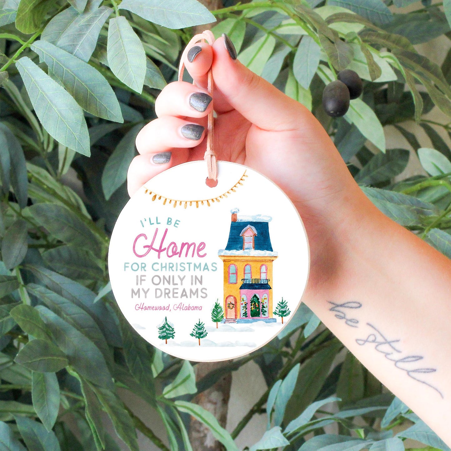 4" Round Ornament-I'll Be Home For Christmas Homewood Alabama -4