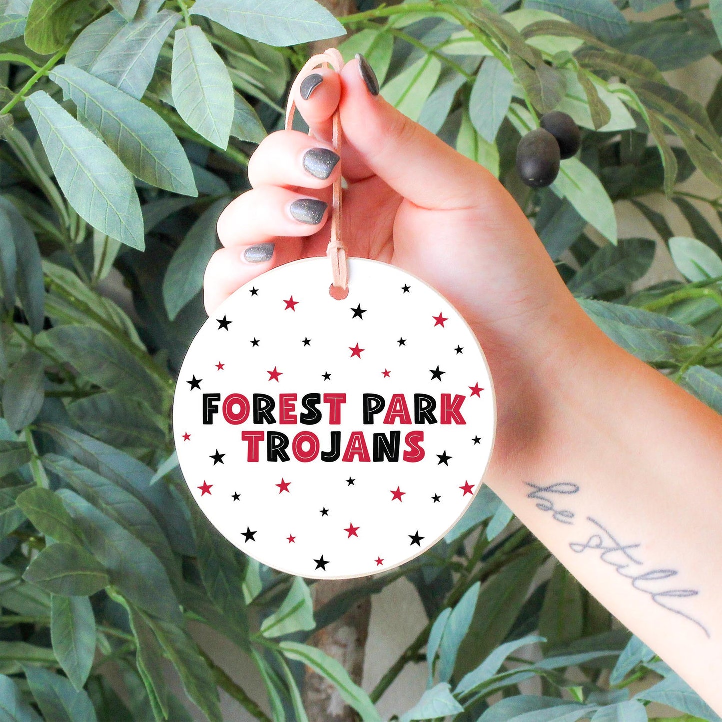 4" Round Ornament-Game Day Stars Forest Park Trojans -4
