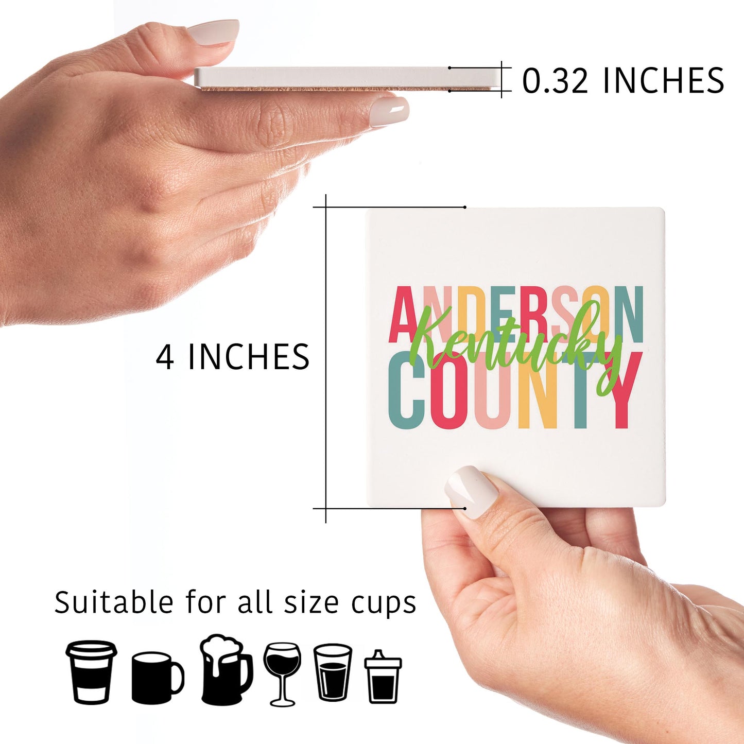Ceramic Square Coaster 4-Set-Bright & Boho Anderson County Kentucky -4