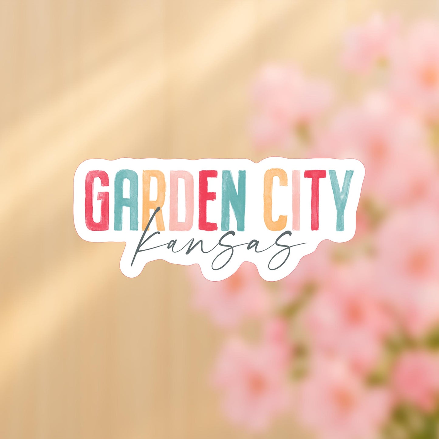 Vinyl Sticker-Watercolor City Garden City Kansas -4