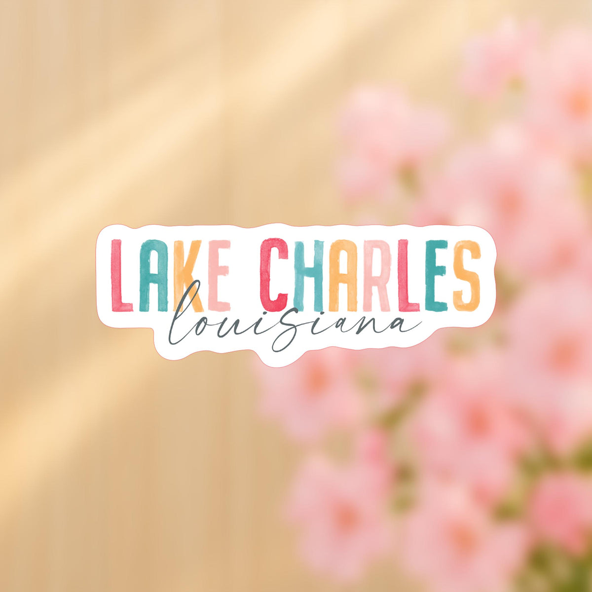 Vinyl Sticker-Watercolor City Lake Charles Louisiana -4
