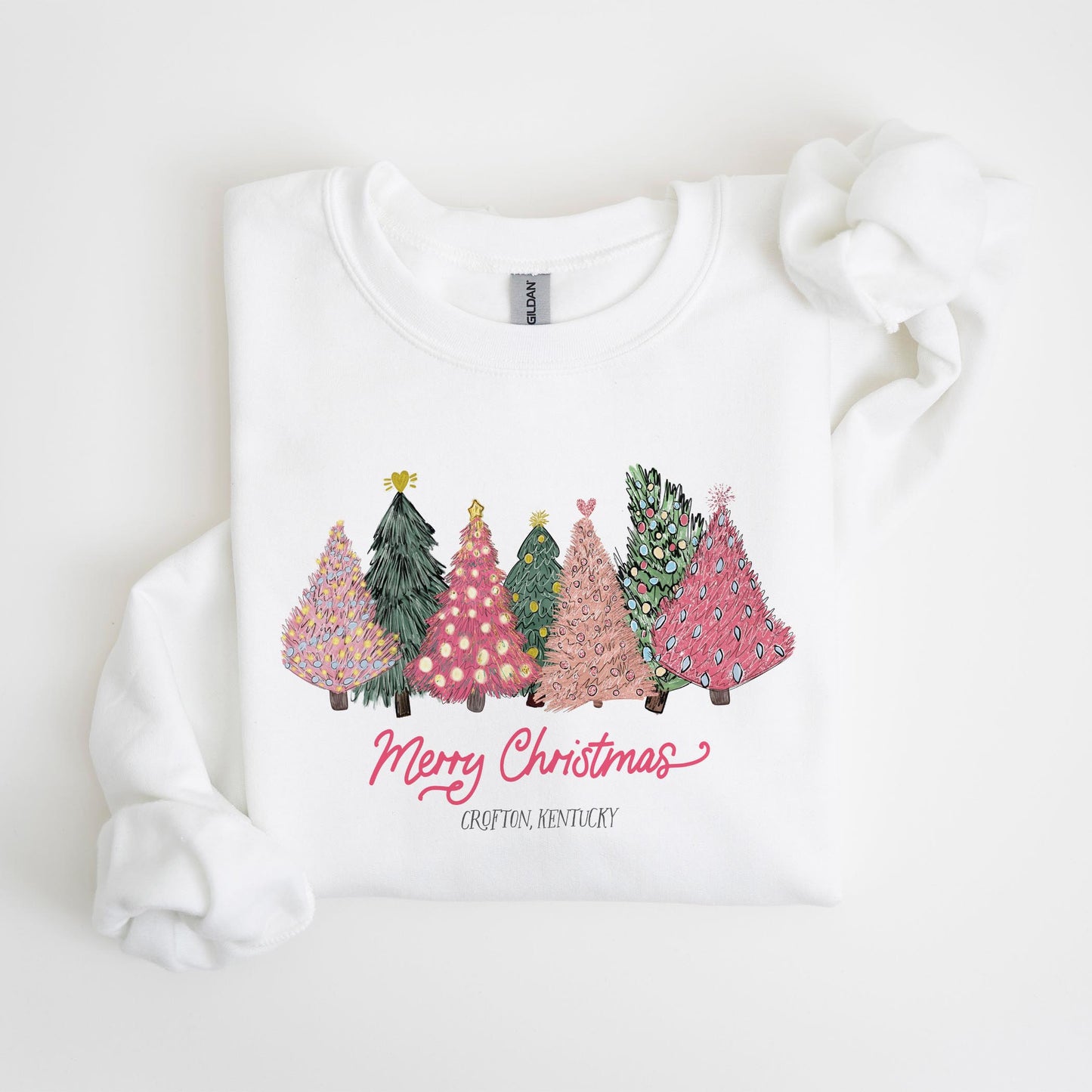 Gildan Sweatshirt White-Pink Trees Crofton Kentucky -4