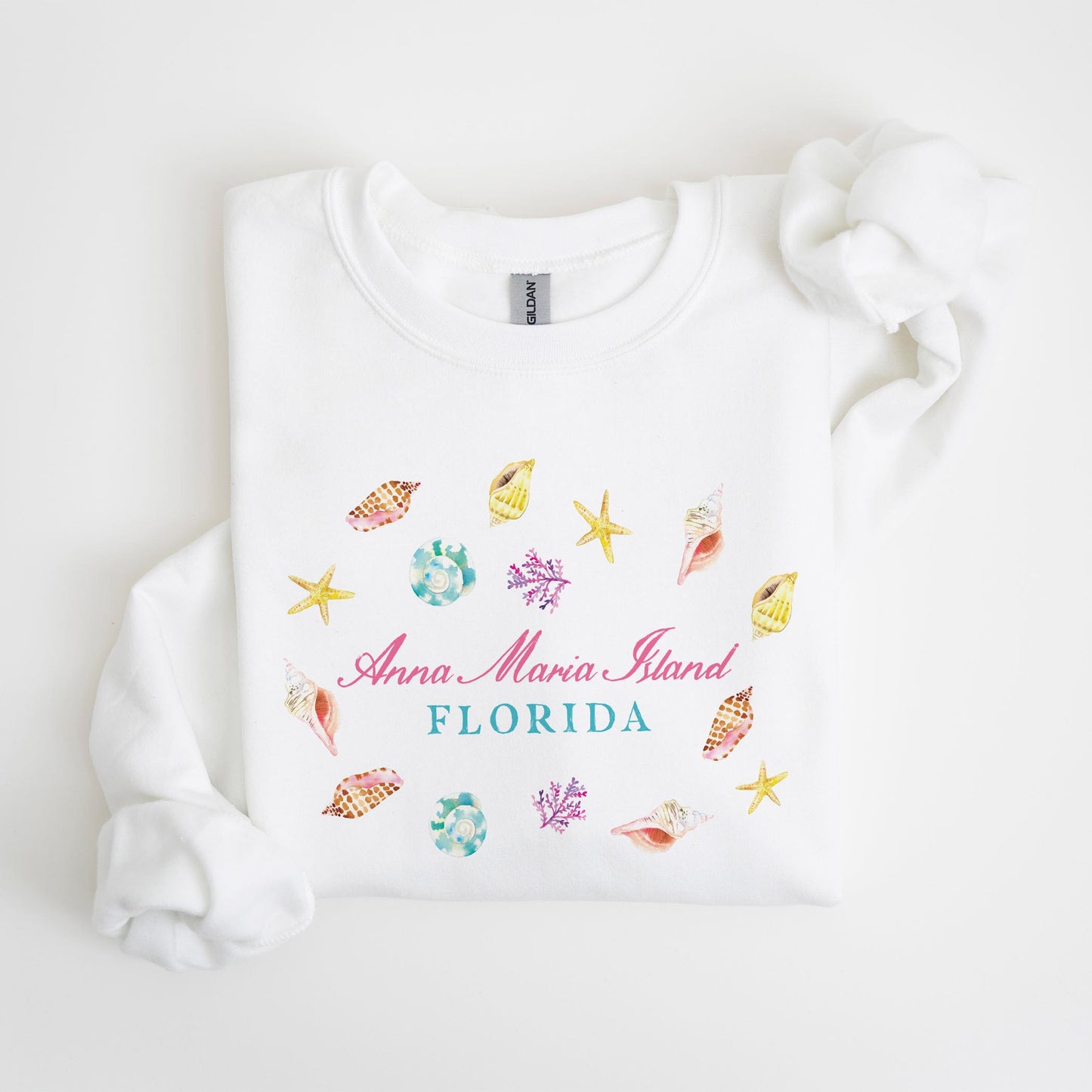 Gildan Sweatshirt White-Shells & Shoreline Anna Maria Island Florida -4
