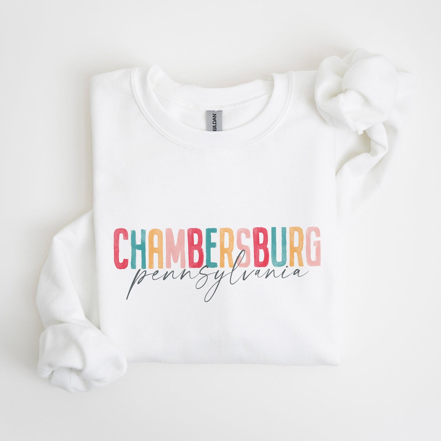 Gildan Sweatshirt White-Watercolor City Chambersburg Pennsylvania -4