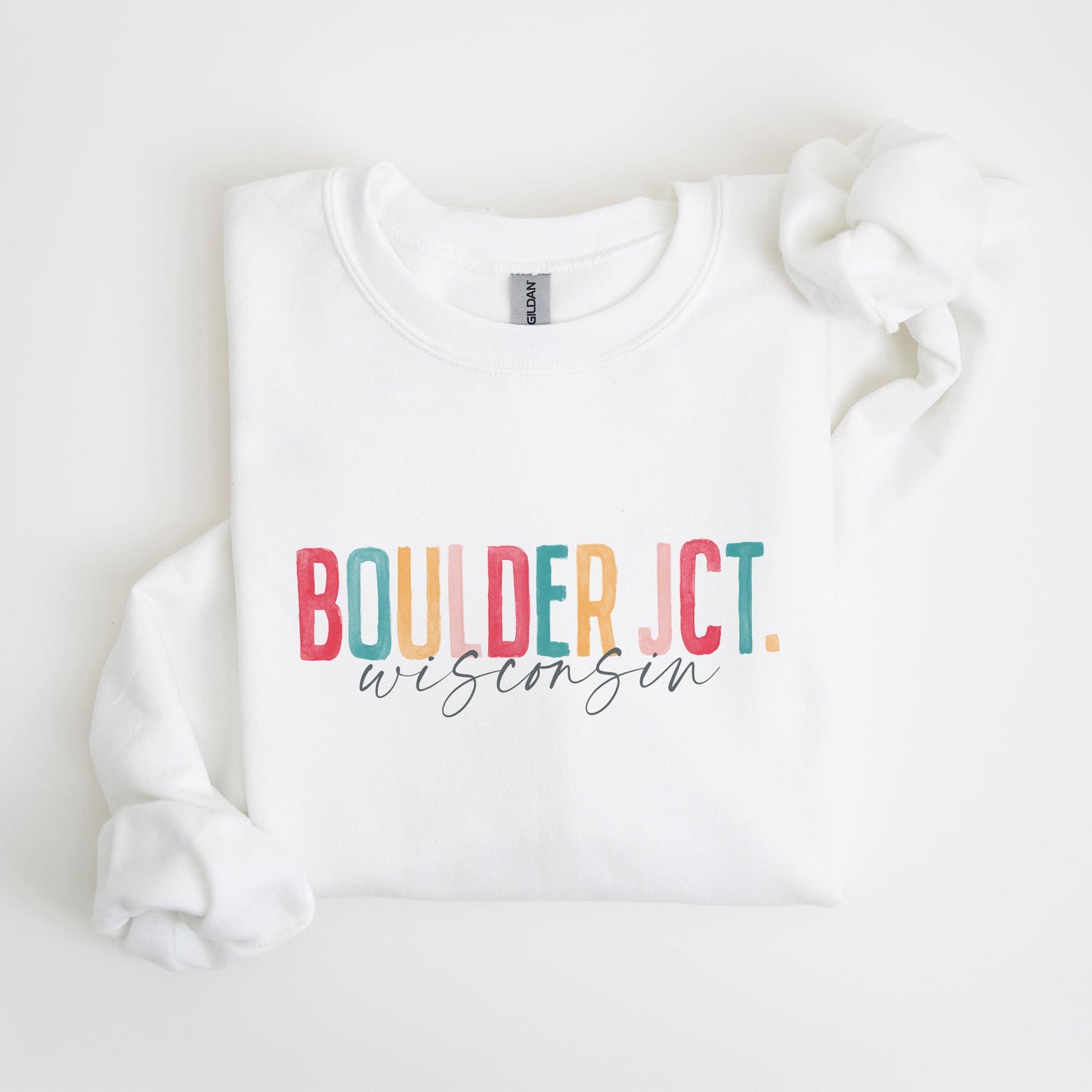 Gildan Sweatshirt White-Watercolor City Boulder JCT. Wisconsin -4