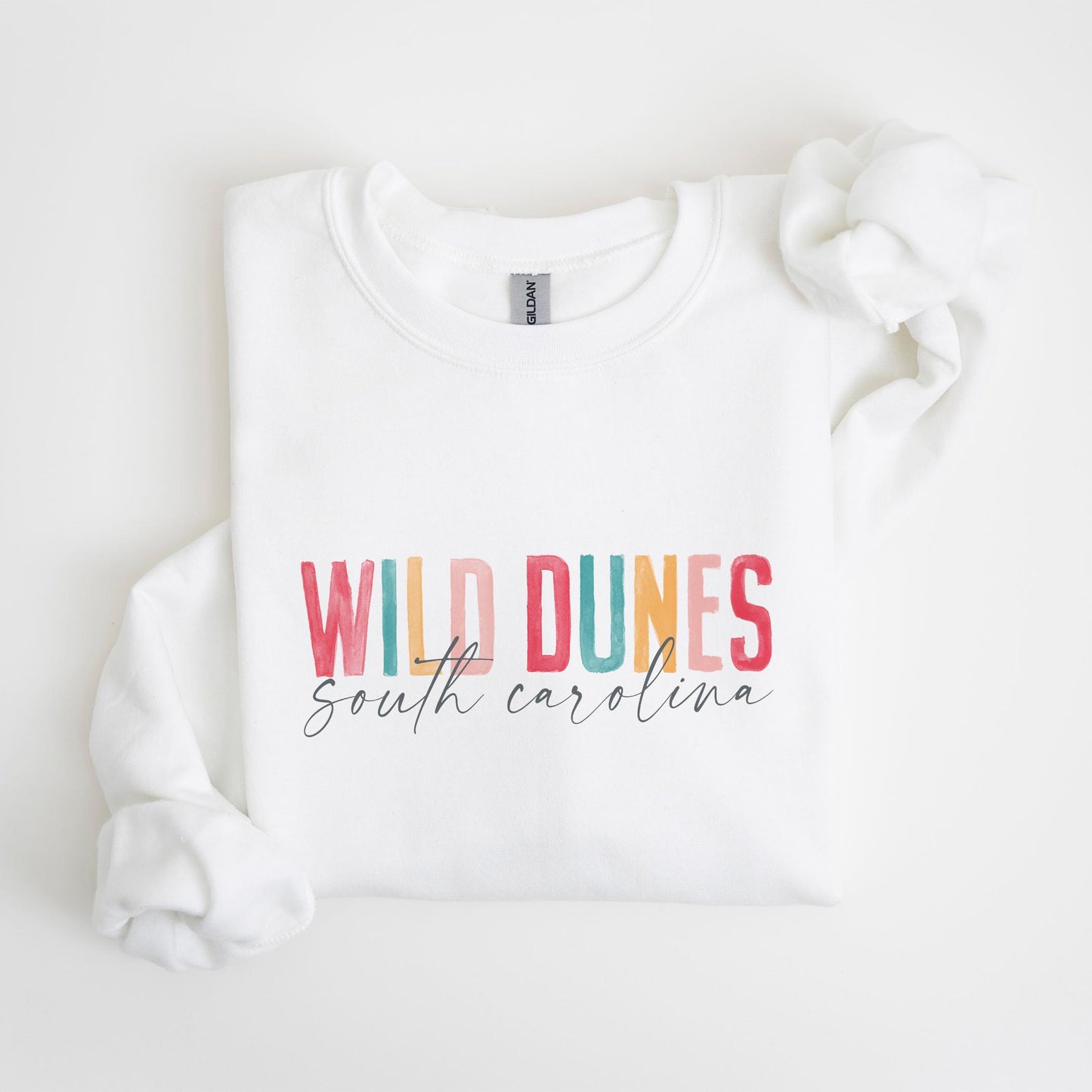 Gildan Sweatshirt White-Watercolor City Wild Dunes South Carolina -4