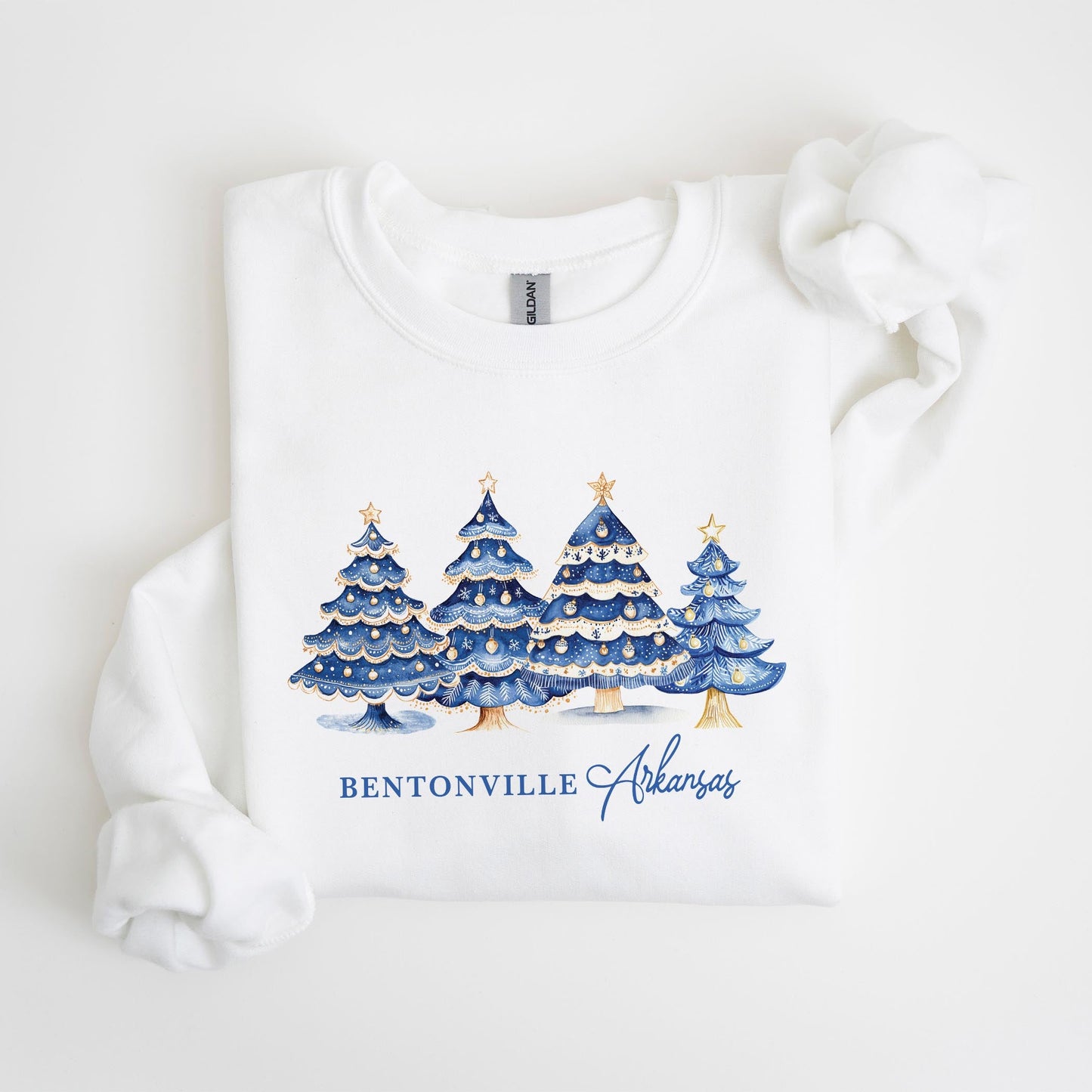 Gildan Sweatshirt White-Love+Local Blue Noel - A Grand Millennial Christmas