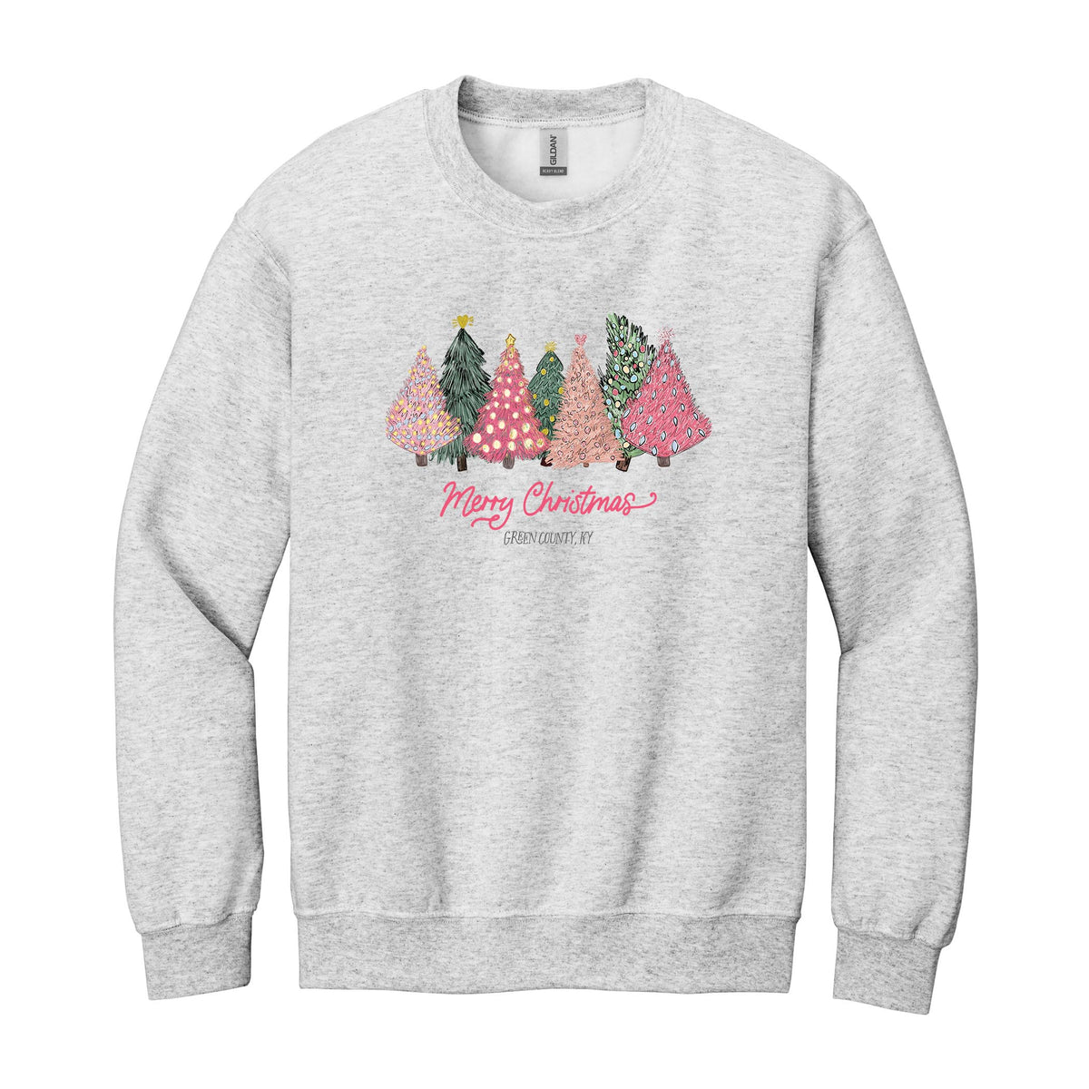 Gildan Sweatshirt Ash Grey-Pink Trees Green County Kentucky -0