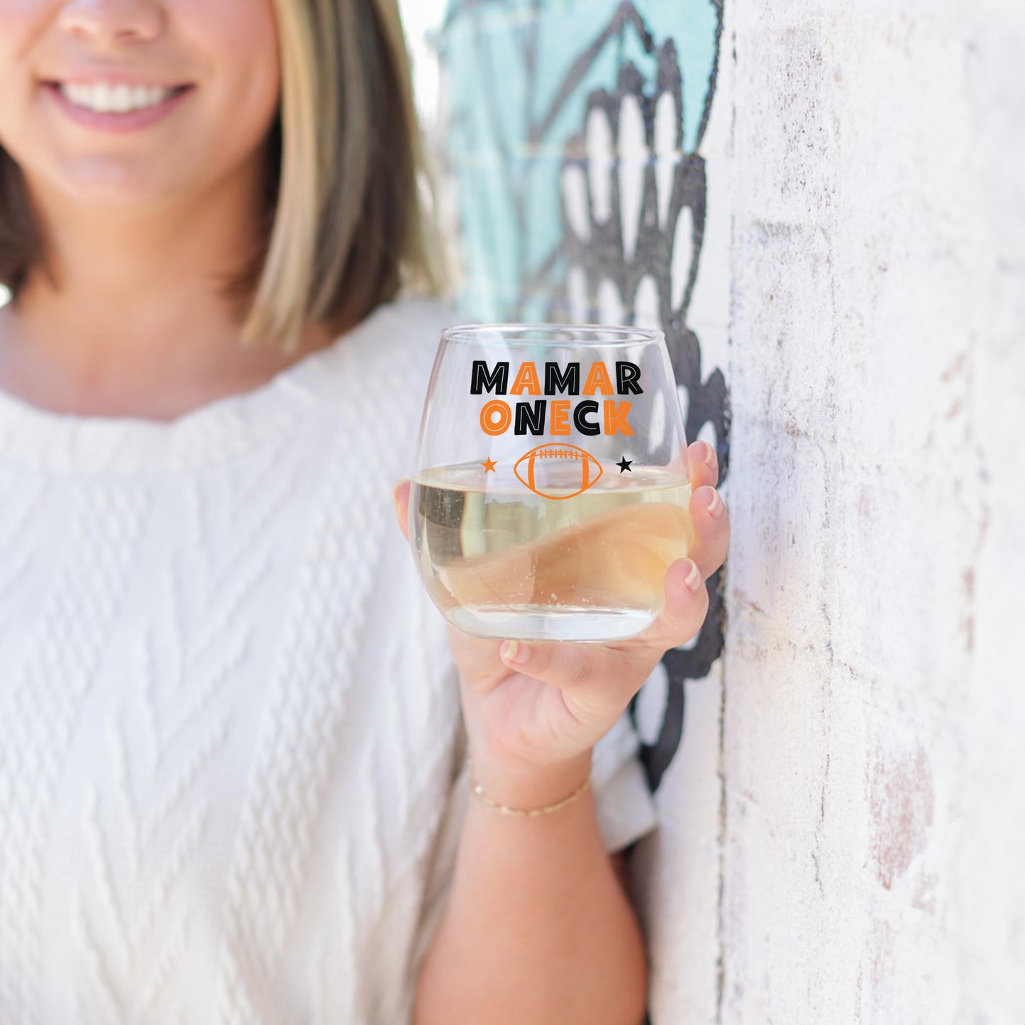 15oz Stemless Wine Glass-Game Day Stars Mamaroneck New York -3