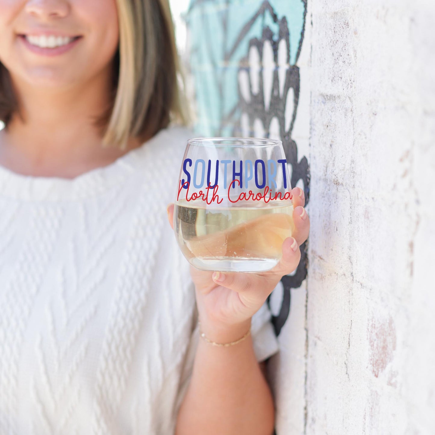 15oz Stemless Wine Glass-4th of July Southport North Carolina -3