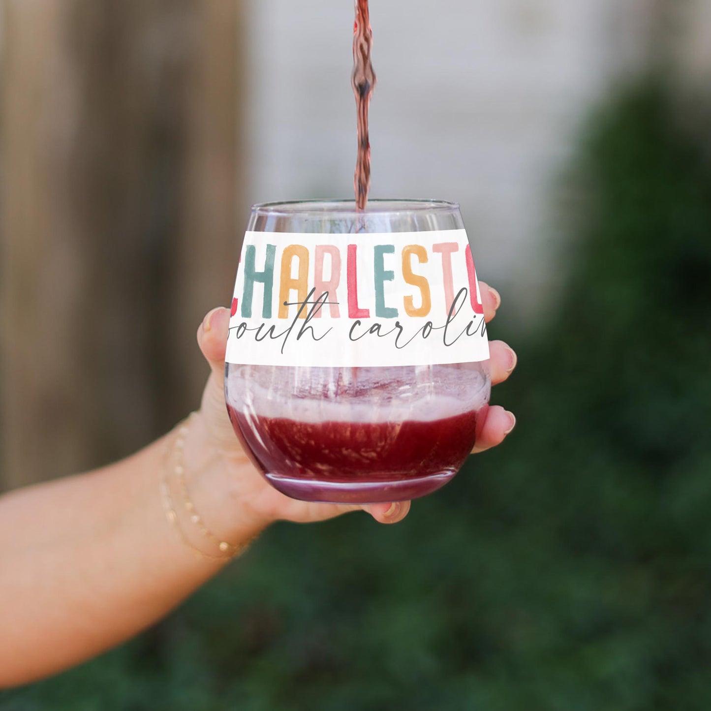 15oz Stemless Wine Glass-Watercolor City Charleston South Carolina -3