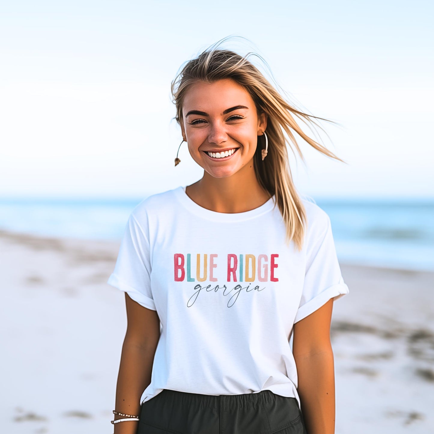 Bella Canvas T-Shirt White-Watercolor City Blue Ridge Georgia -2