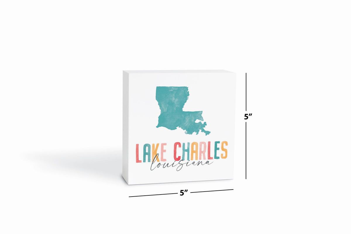 5x5 Wood Block-Watercolor City Lake Charles Louisiana -6