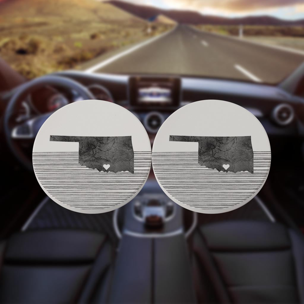 Minimalistic B&W Ardmore Ok Heart Straight State| Absorbent Car Coasters | Set of 2 | Min 4