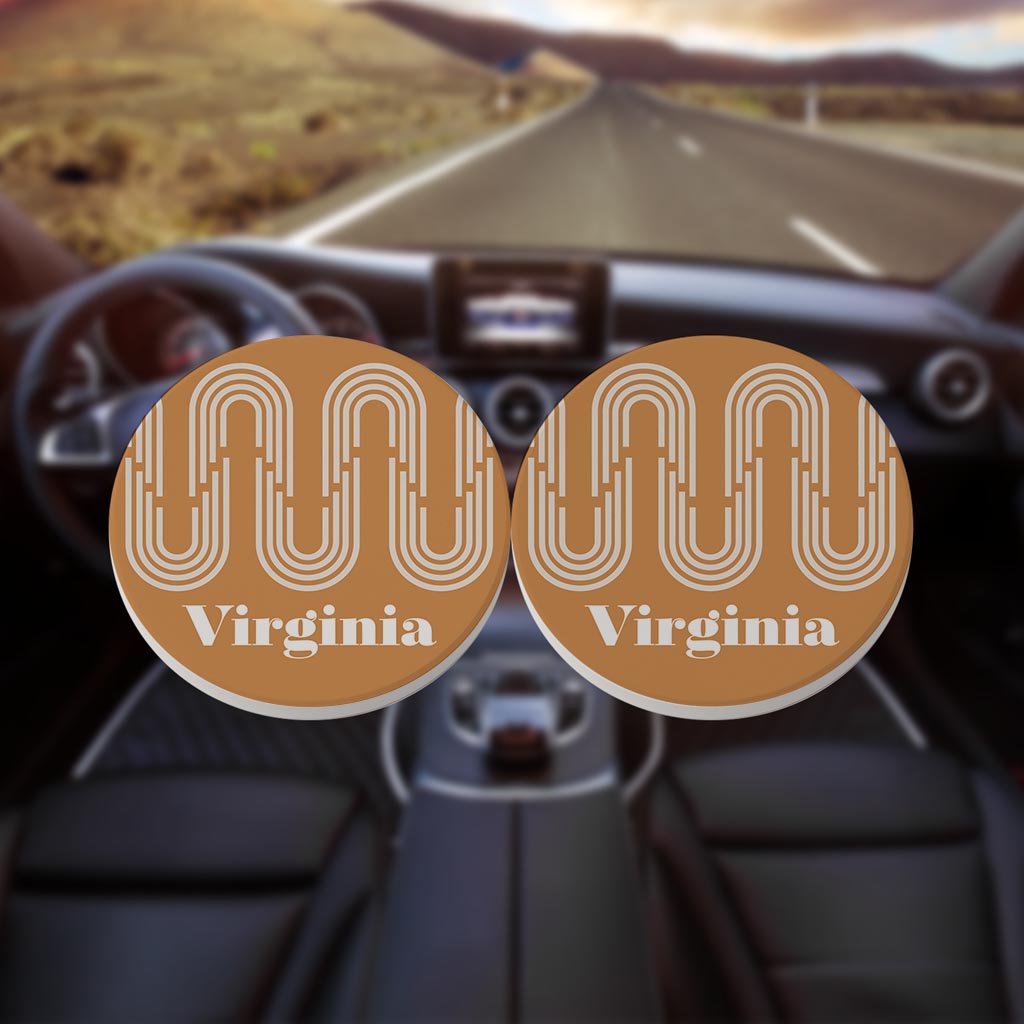 Vintage Groove Yellow Wave Lines Virginia | Absorbent Car Coasters | Set of 2 | Min 4