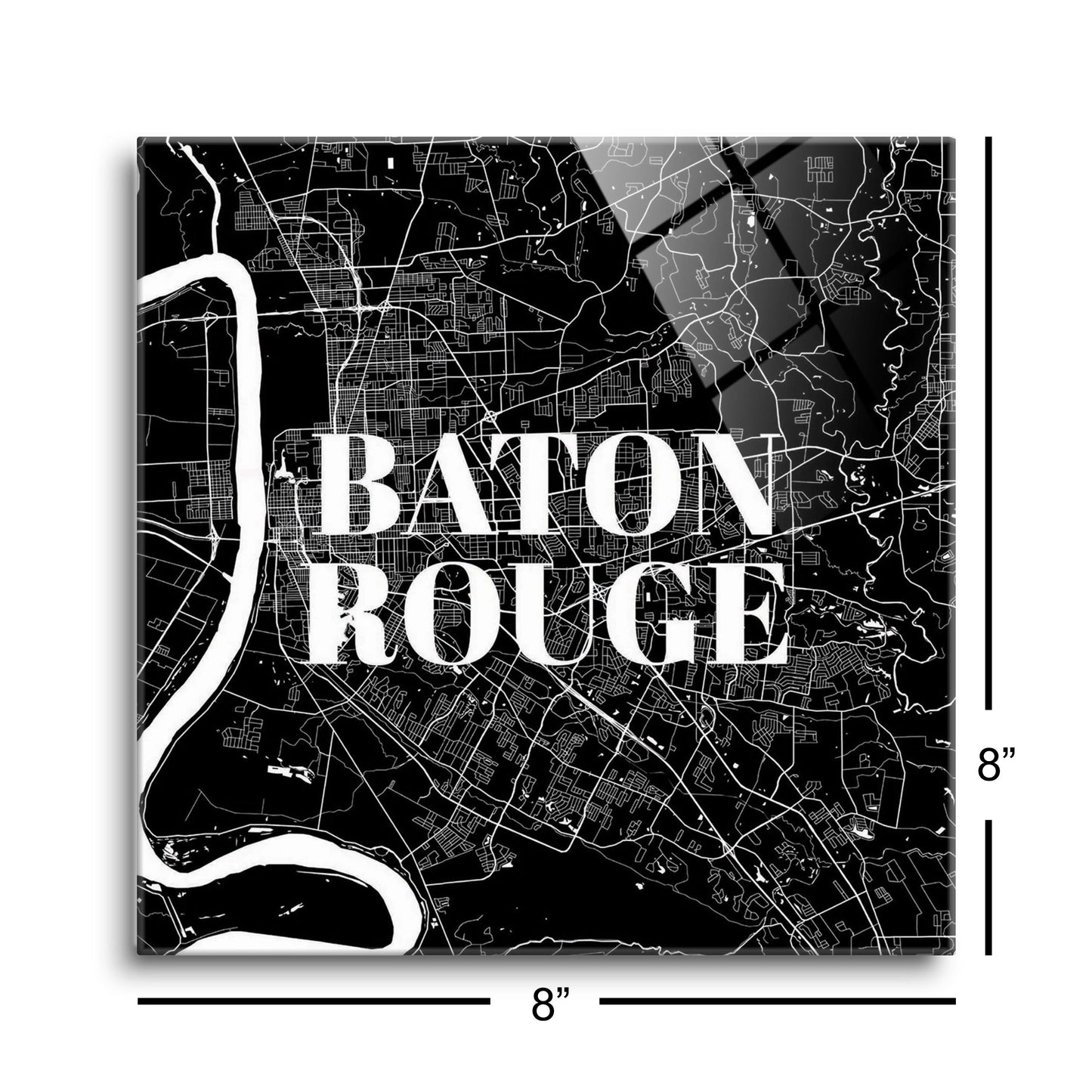 Minimalistic Baton Rouge Black Map | Hi-Def Glass Art | Eaches | Min 2