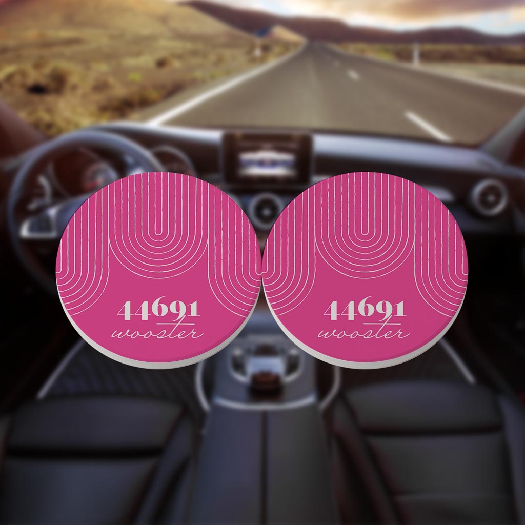 Bright Modern City Zip On Pink Ohio Wooster | Absorbent Car Coasters | Set of 2 | Min 4