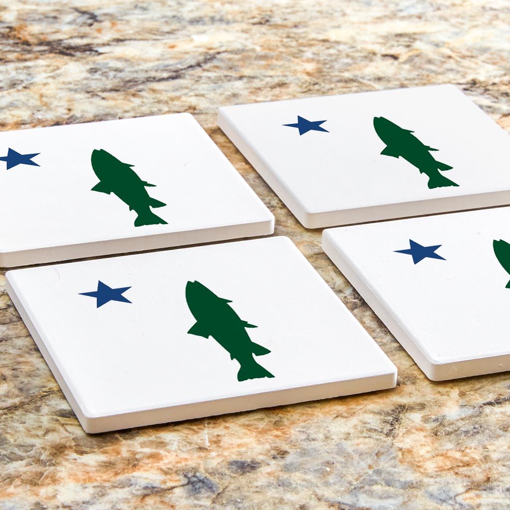 New England Star And Trout | Absorbent Coasters | Set of 4 | Min 2