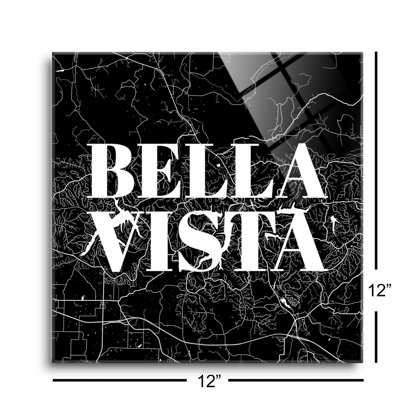 Minimalist B&W Arkansas Bella Vista Map | Hi-Def Glass Art | Eaches | Min 1