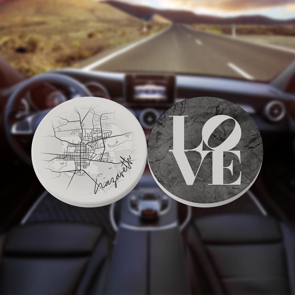 Minimalistic B&W Pennsylvania Nazareth Circle Love| Absorbent Car Coasters | Set of 2 | Min 4