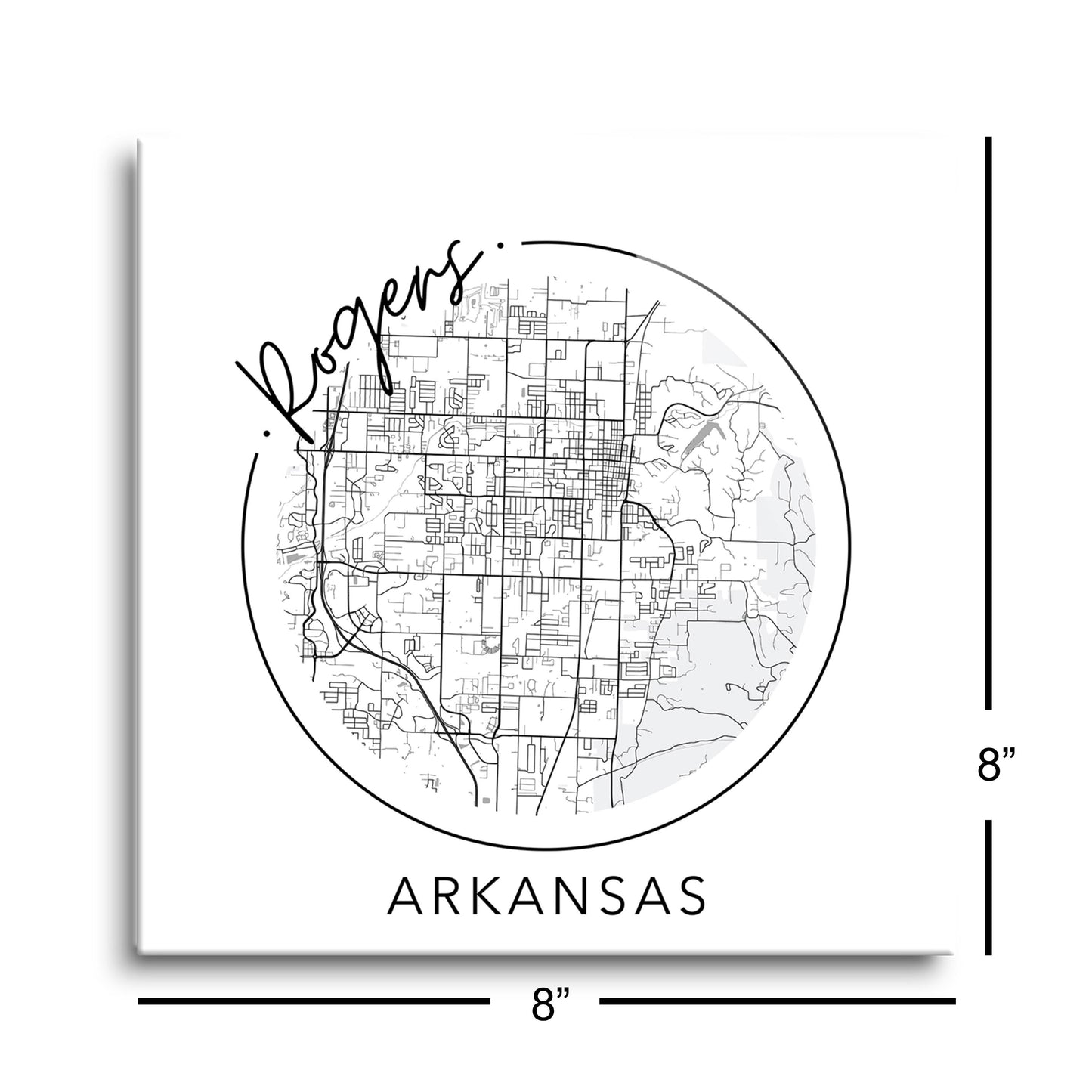 Minimalist B&W Arkansas Rogers Circle Map State | Hi-Def Glass Art | Eaches | Min 2