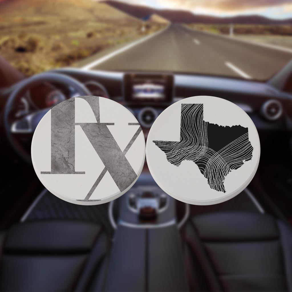 Modern Black White Texas Set | Absorbent Car Coasters | Set of 2 | Min 4