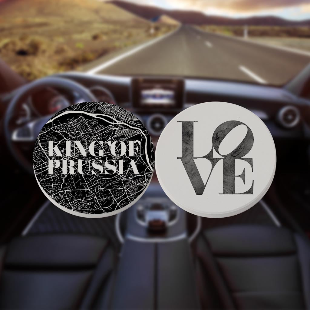 Minimalistic B&W Pennsylvania King Of Prussia Map Love| Absorbent Car Coasters | Set of 2 | Min 4