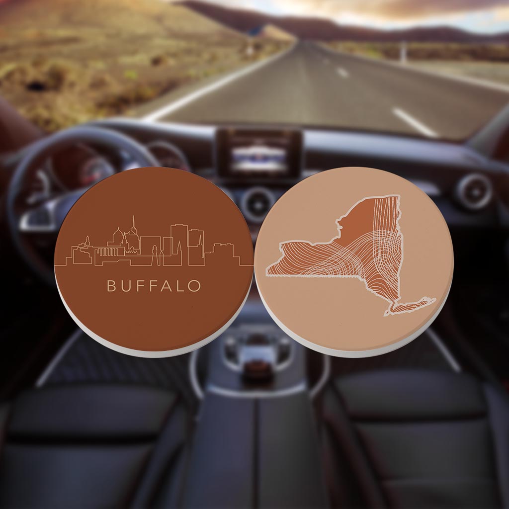 Modern Minimalist New York Buffalo Skyline State| Absorbent Car Coasters | Set of 2 | Min 4