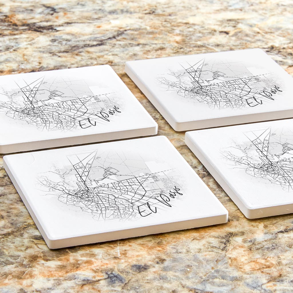 Minimalistic B&W Texas El Paso Circle Map| Absorbent Coasters | Set of 4 | Min 2