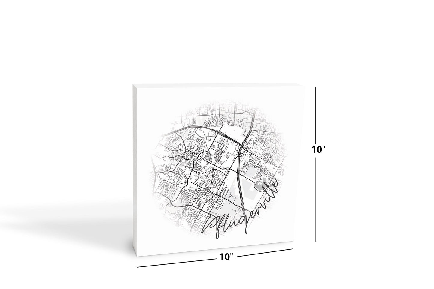 Minimalistic B&W Texas Pflugerville Circle Map | Wood Block | Eaches | Min 2